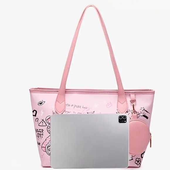 Chic Pink Graffiti Tote Bag - Picture 2 of 4